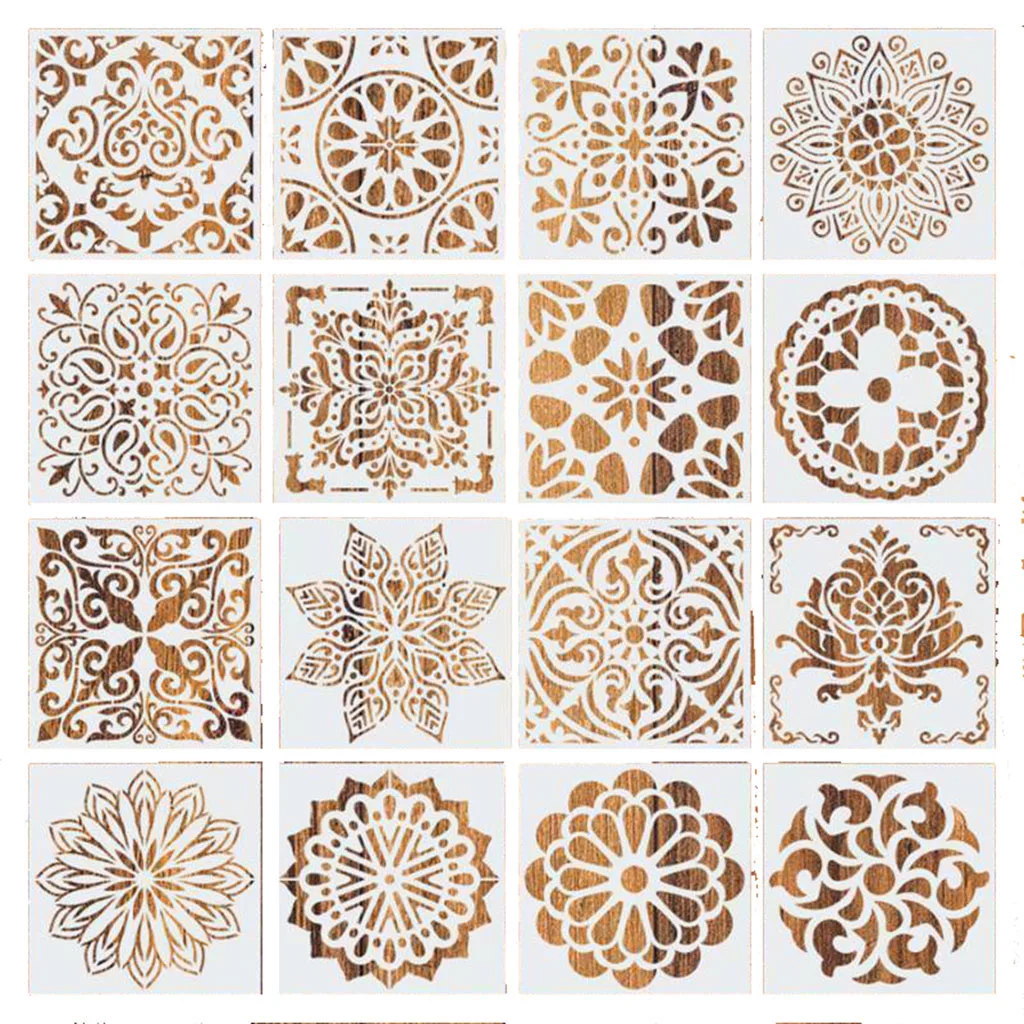 16 Pack Painting Stencils Hollow Mandala Templates Floor Wall Tile Paint