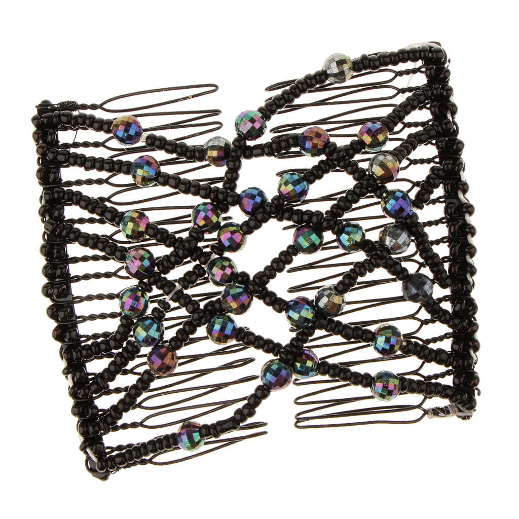 Portable Glass Beaded Magic Comb Elastic Double Insert Clips Stretch Hair Head Comb Hair Accessories Headwear Tool