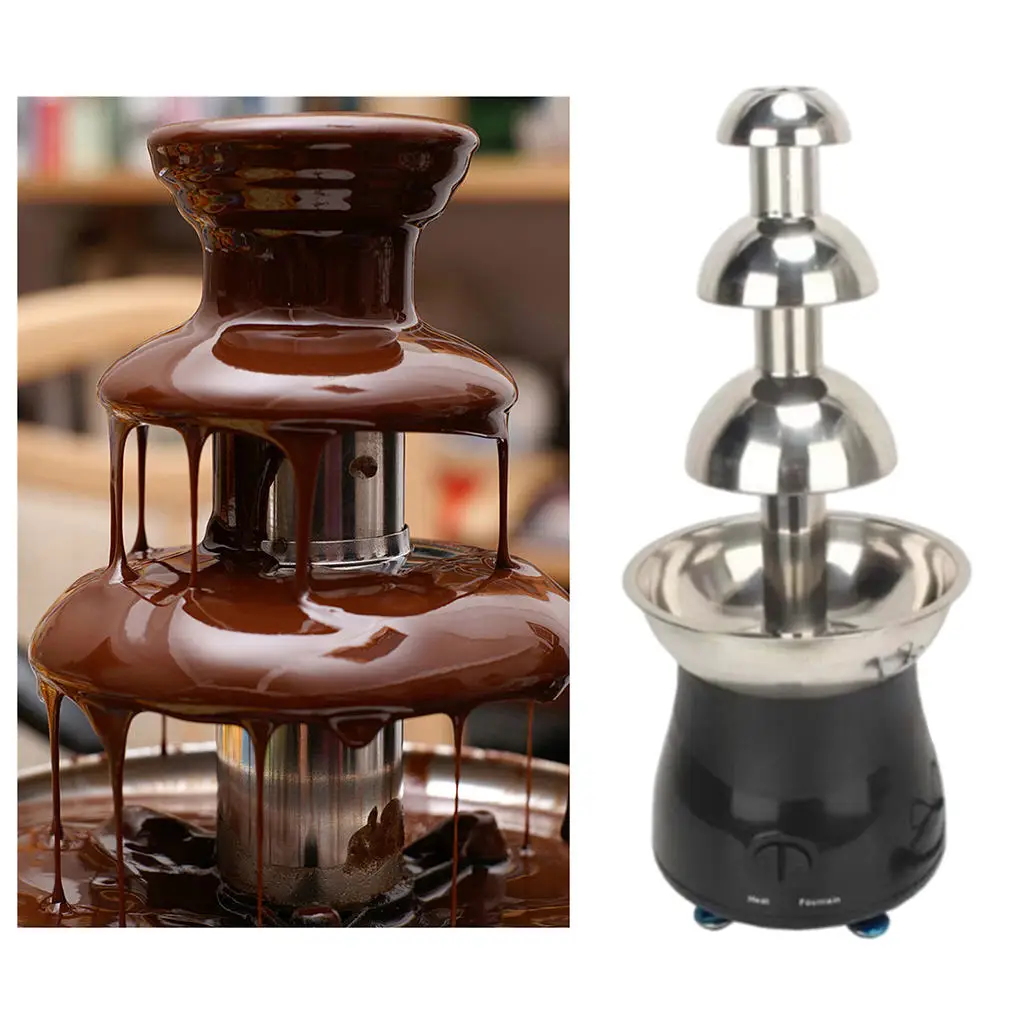 Electric Stainless Steel 4-tier Chocolate Fondue Fountain Machine, Small Size, Plug-EU 220 V