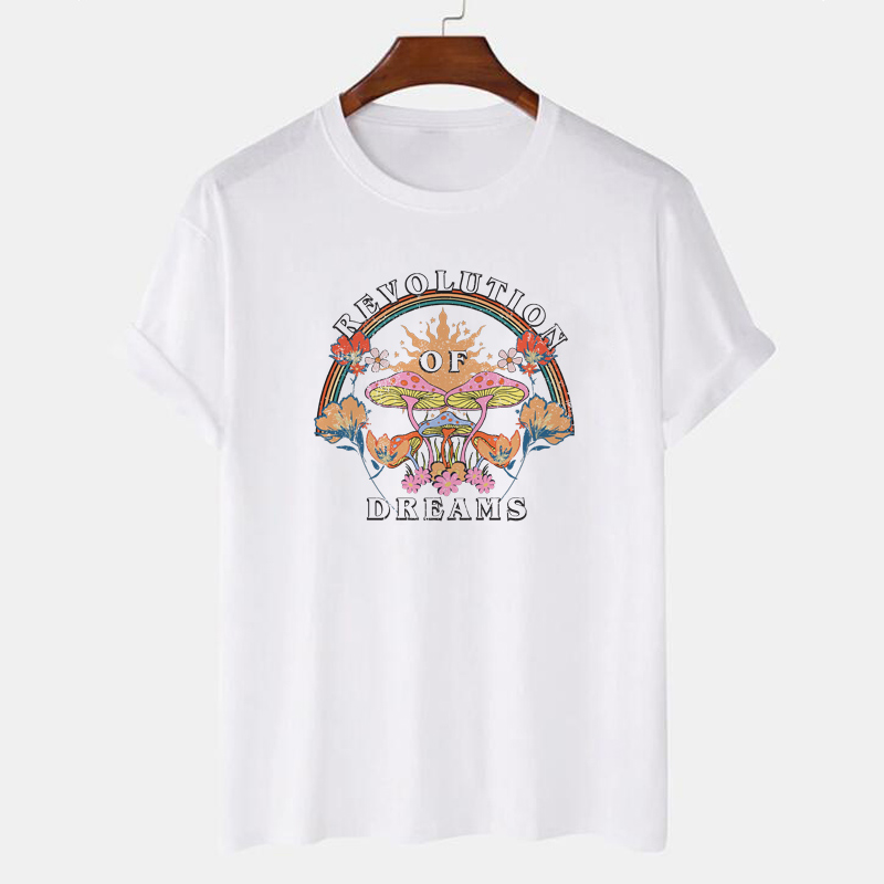 camiseta de impressão floral do vintage do cogumelo místico camiseta estético hippie solto manga curta mulher tshirts bonito bruxa