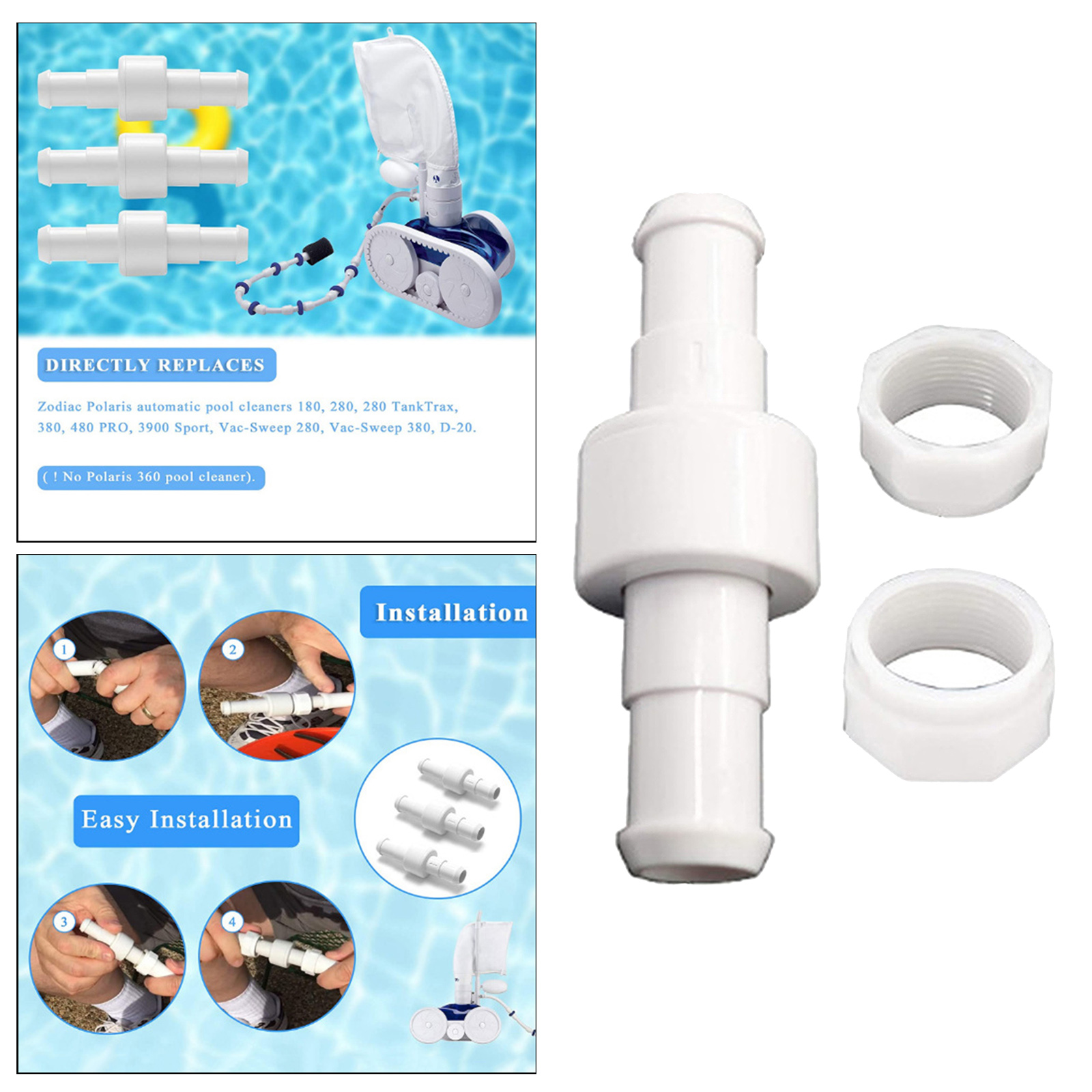 D20 Hose Swivel with 2pcs D15 Feed Hose Nut Pool Cleaner Replement Kits for Polaris 180,280,380 Pool Cleaner