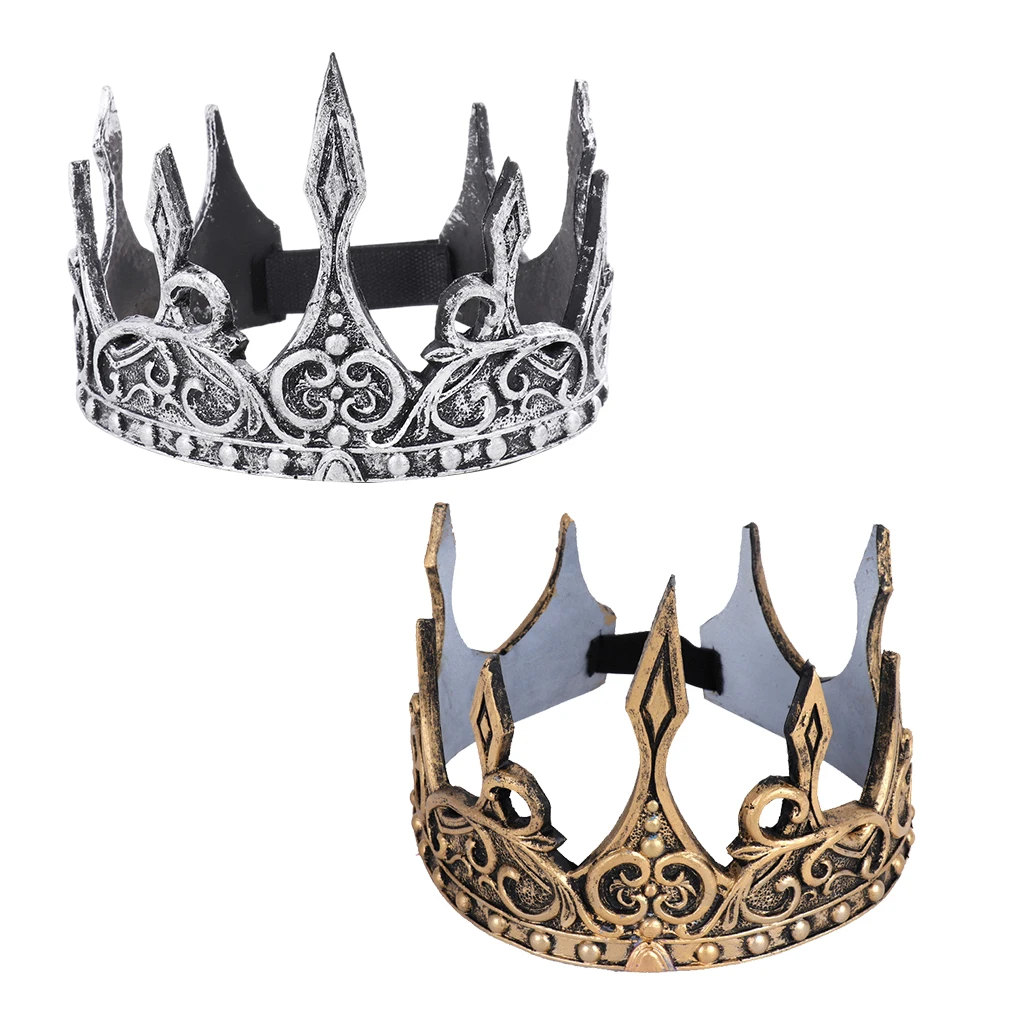 King Crown for Men Luxury Roman Baroque Tiaras for Cosplay Halloween Birthday Adults