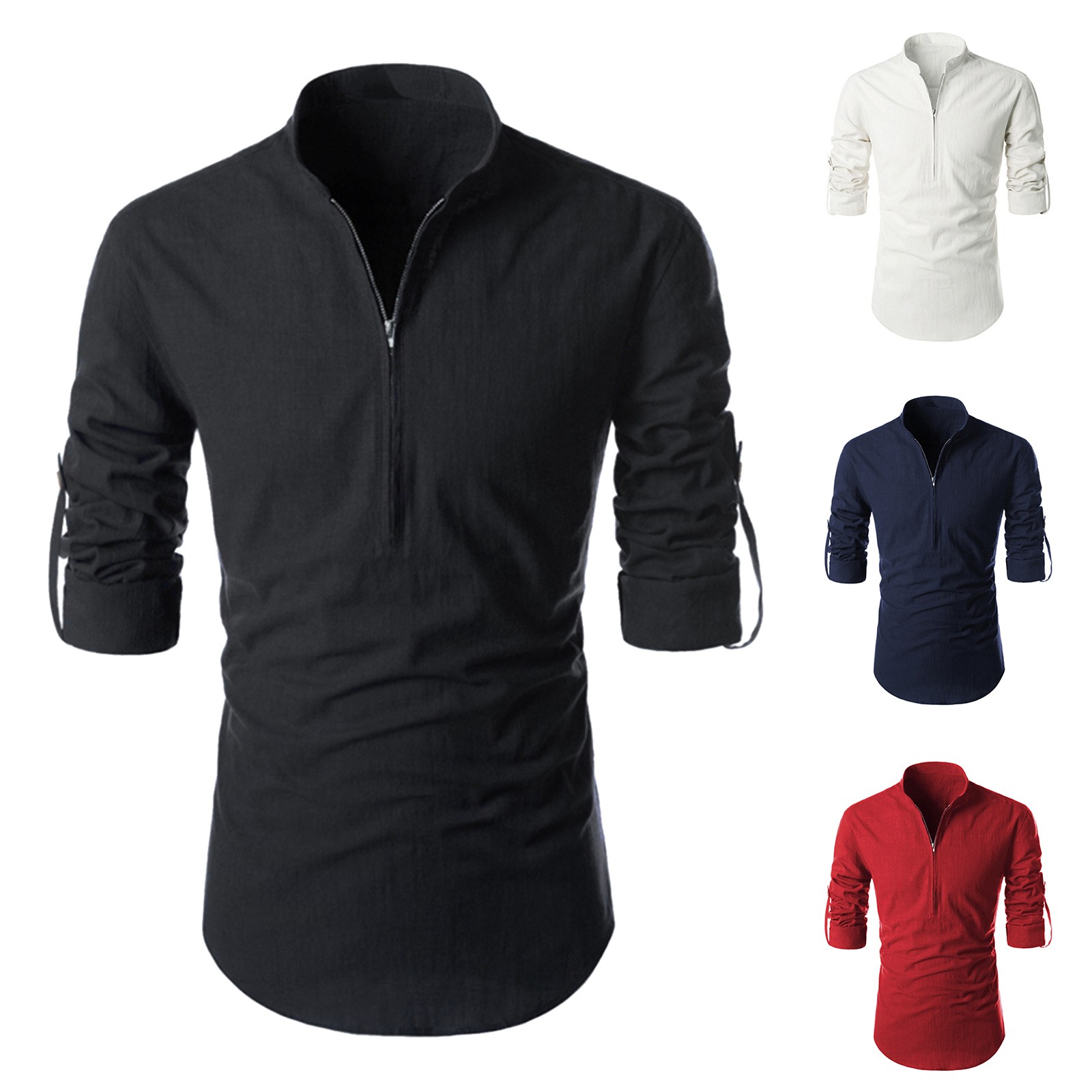 Men'S Casual Slim Long Sleeve Zipper 