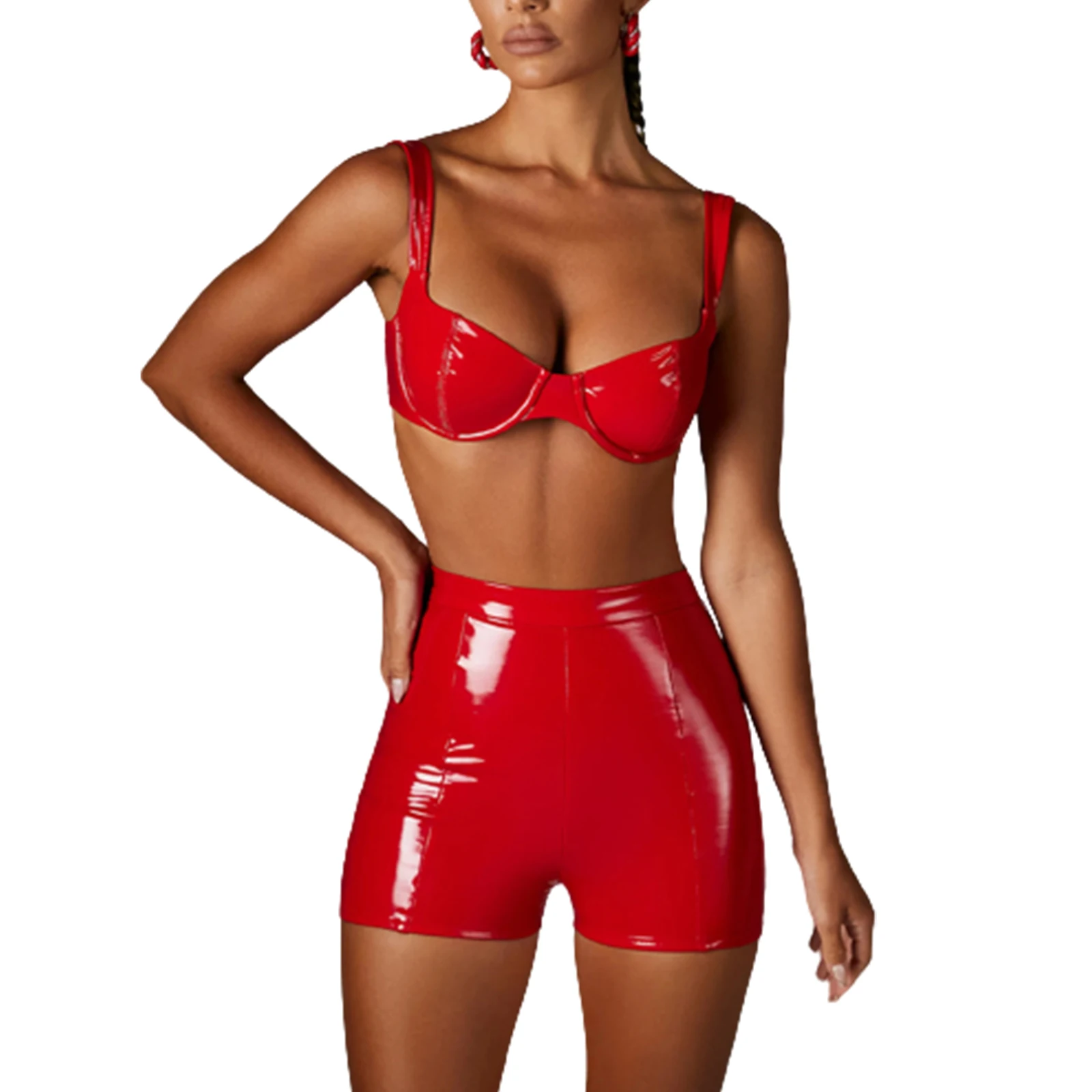 bikini cover up dress hirigin New Women Leather Shorts Set Sexy Lady Push up Bra with Slim Fit Shorts Party Shiny PU Stage Show Costume Shorts Outfit crochet bathing suit cover up