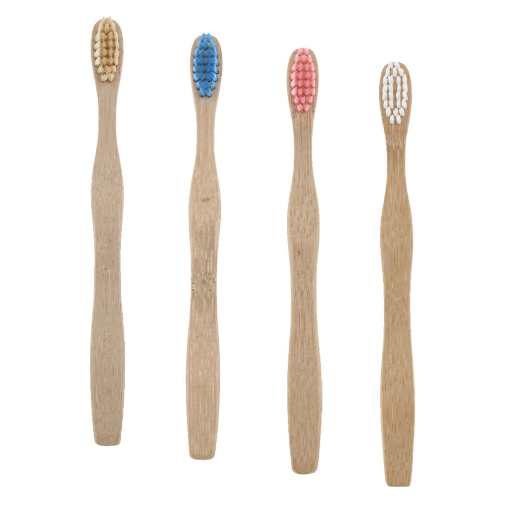 Kids Bamboo Wood Handle Toothbrush Soft Nylon Bristle Wooden Tooth Brush - 14.5cm