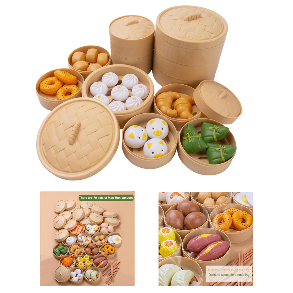 Play Food Set for Kids Children Breakfast Playset Pretend Role Play Kitchen Game Toys
