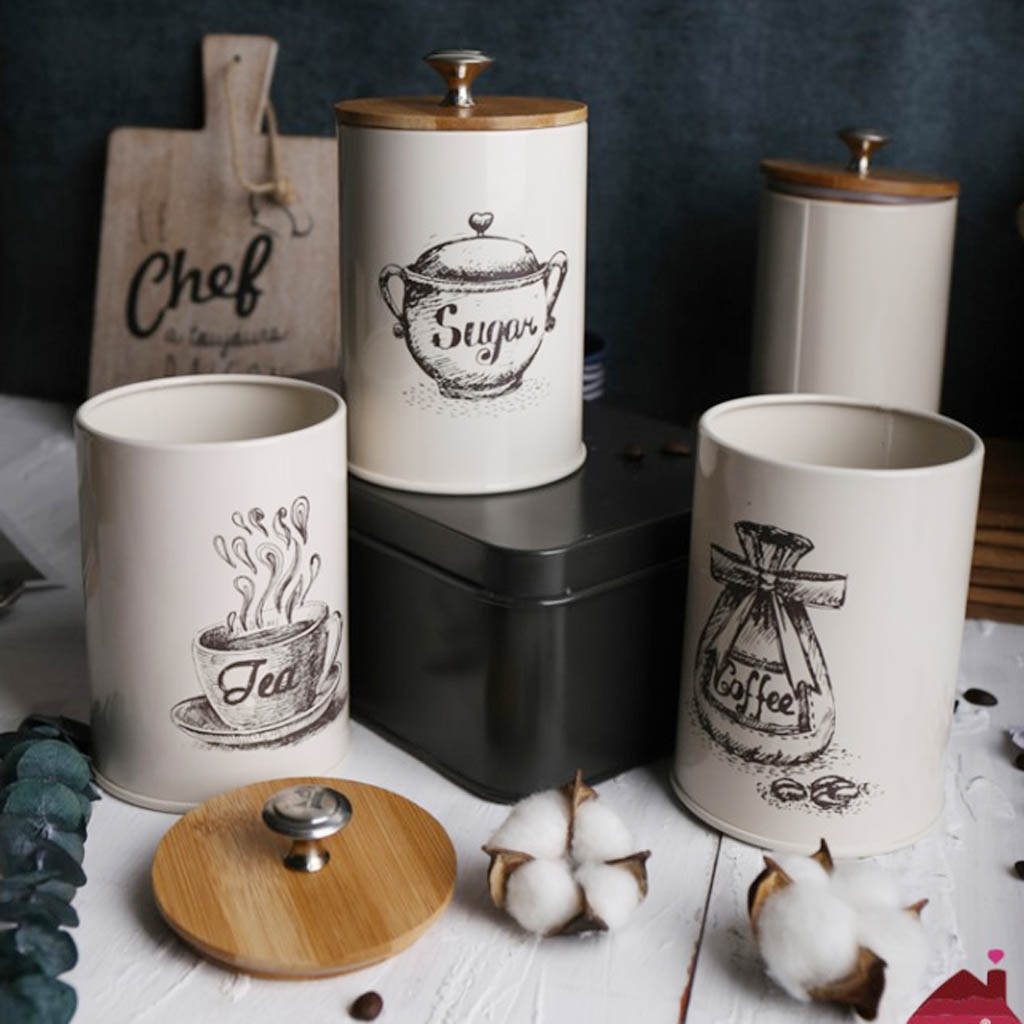 Set Of 3 Metal Food Storage Tin Canister/Jar/kitchen Containers/Home Gift