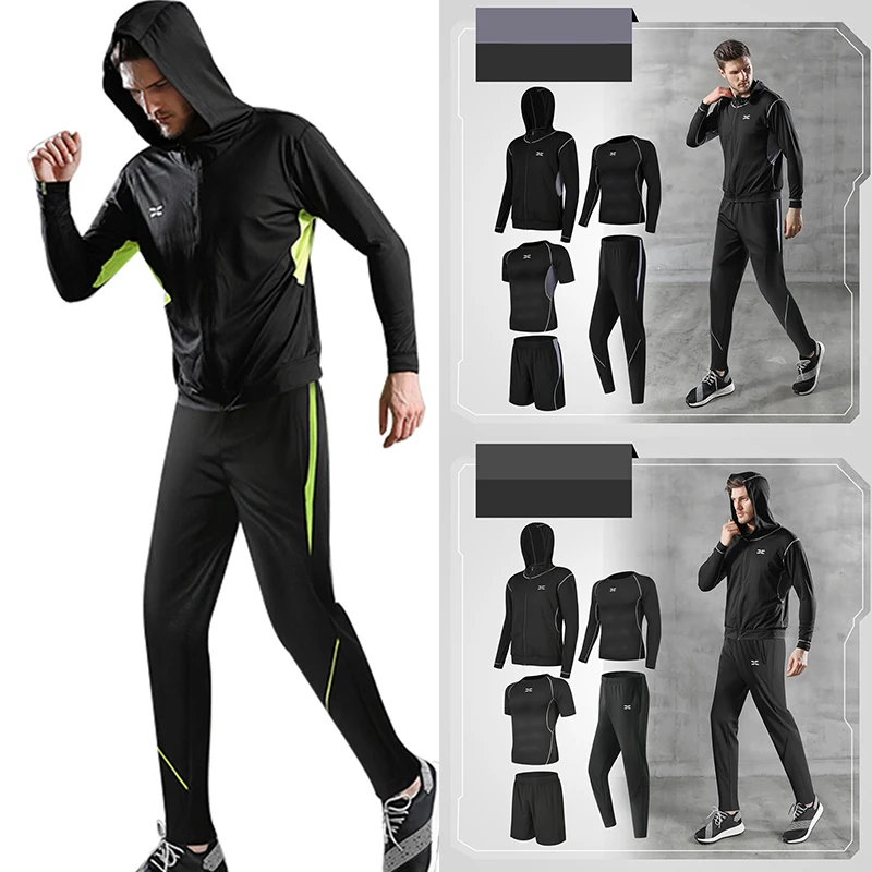  5PCS/Set Men Workout Suit Outfit Fitness Apparel Gym