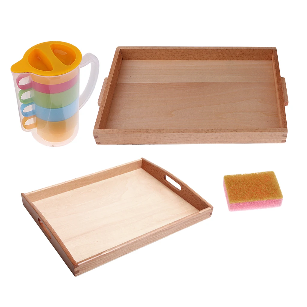 Montessori Basic Pouring Kit Pitcher+Cups+Sponge+Tray Toy Gift for Children