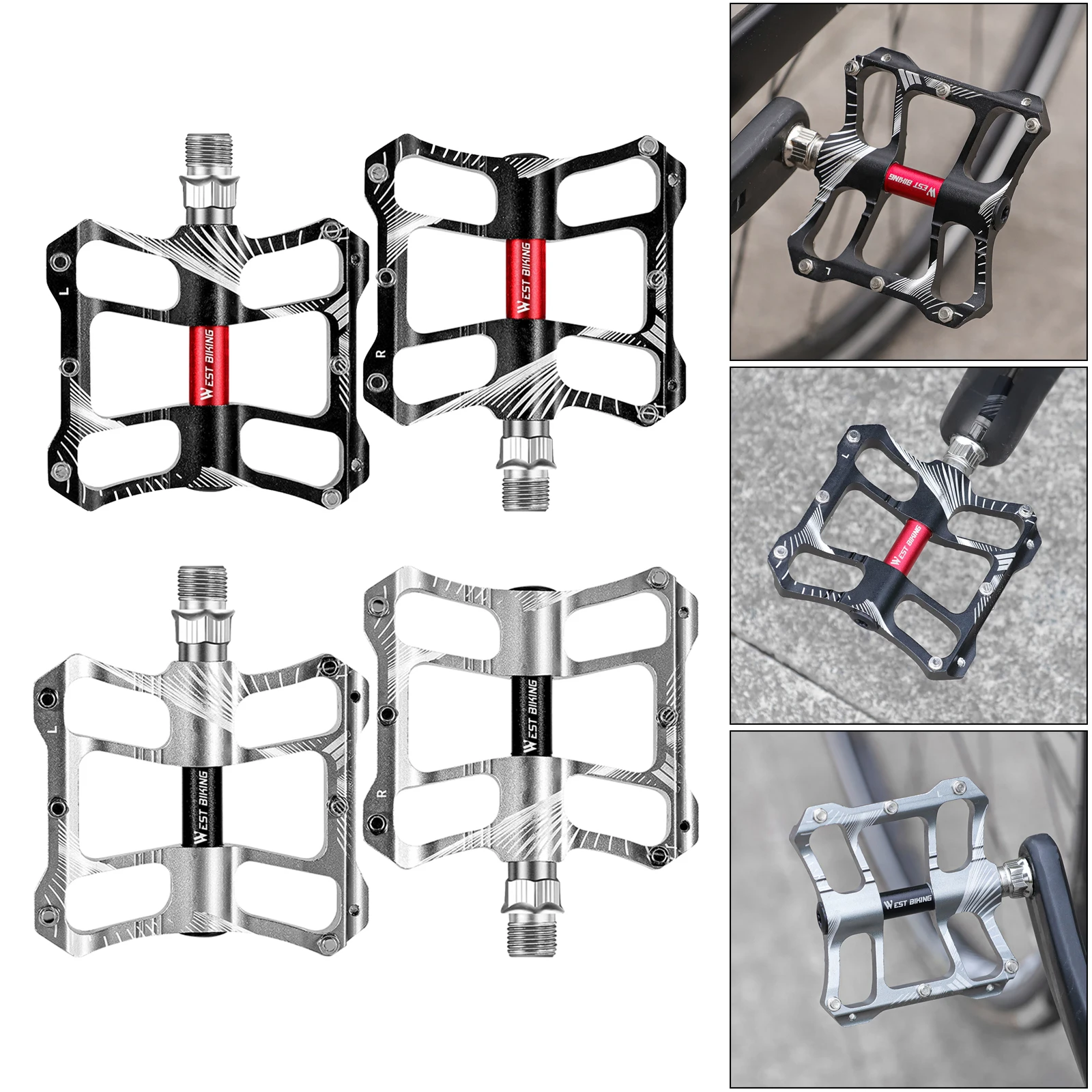CNC Aluminum Alloy Anti-Slip Flat Bike Pedals 9/16`` Universal Cycle, Abrasion Resistance, Anodized Surface, Reduces Scratches