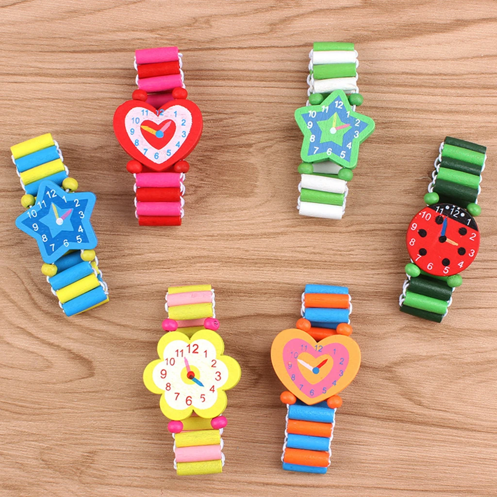 Set of 3 Simulation Wood Wristwatches Crafts Watches Toys for Boys Girs Learning Education Party Favors