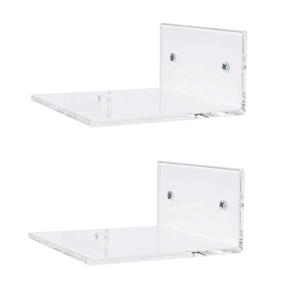 2 Pieces Bathroom Small 10cm Clear Floating Wall Display Ledge Shelf, for Bath Toiletries Household