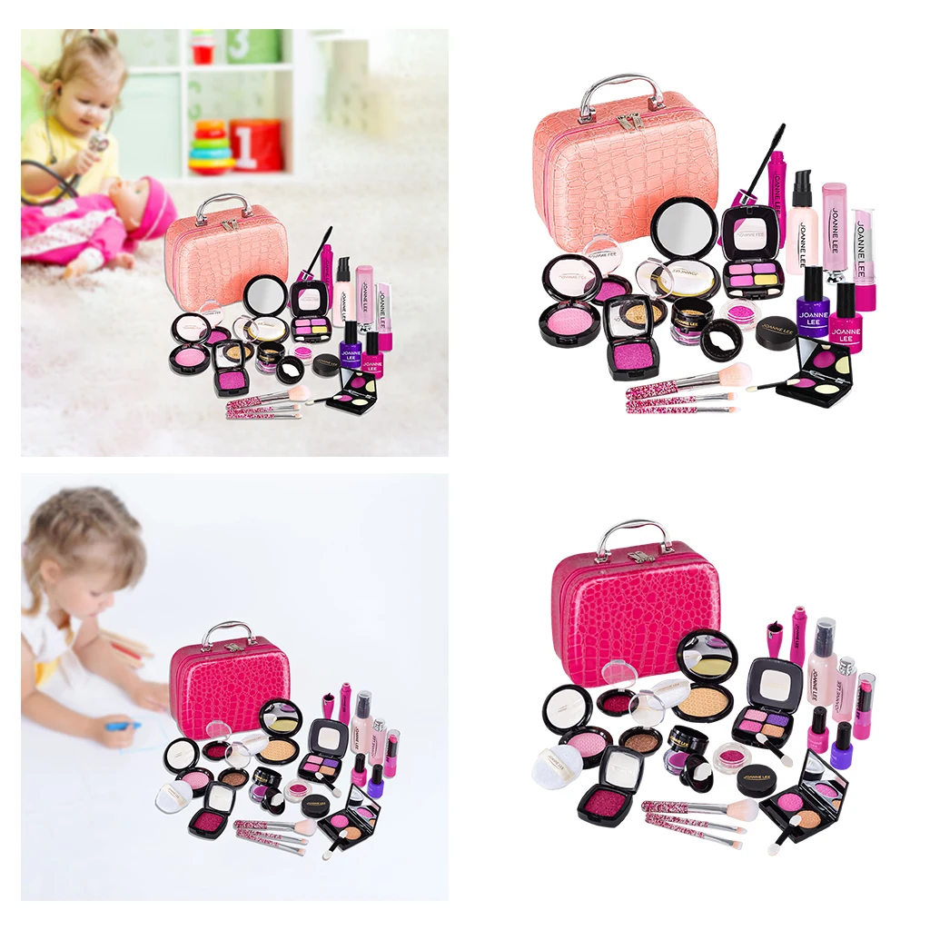 Toddler Kids Makeup Kit with Cosmetic Bag Vanity Dressing Toys for Little Girls including Eye Shadow, Nail Polishing, Lipstick