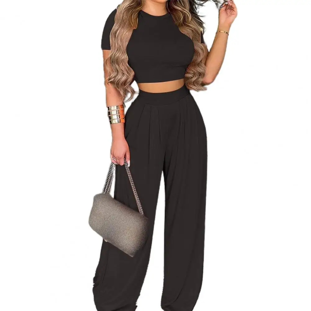 Navel Exposed Soft Navel Exposed Top Pants Two Piece Set for Work  Elegant womens black suit set