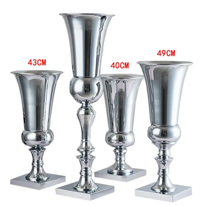 Large Stunning Iron Silver Luxury Flower Wedding Vase UrnTable XMAS Home Decor 