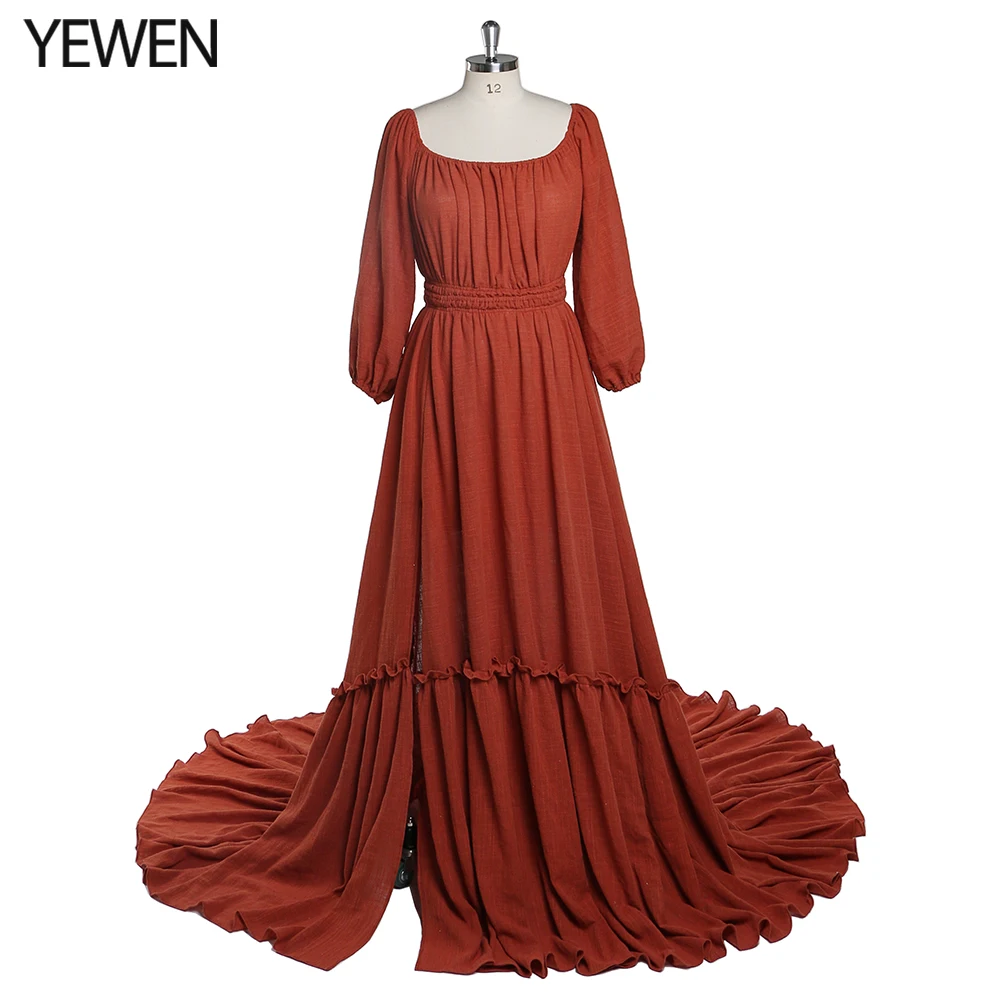 black evening gowns Off Shoulder Full Sleeves Evening Dresses Round Neck  Photography Dresses Baby Shower Dress for Pregnant Woman YEWEN 2021 maternity evening dresses