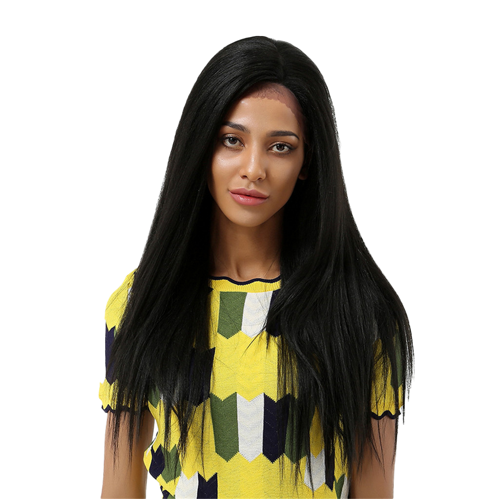 Ladies 26'' Black Synthetic Lace Front Wigs Resistant Full Wig Straight Hair