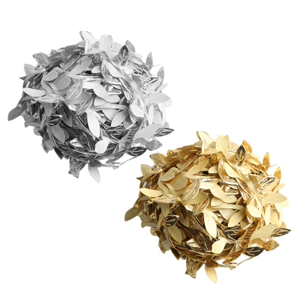 Artificial Leaf Ribbon for DIY Crafts Party Wedding Home Garland Decorations Gold Silver Leaves