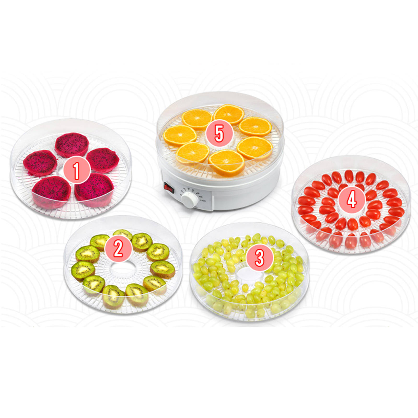 Food Dehydrator 5 Trays Dried Fruit Vegetable Herb Meat Drying Machine Electric Yogurt Maker Pet Snacks Air Dryer Oven UK Plug
