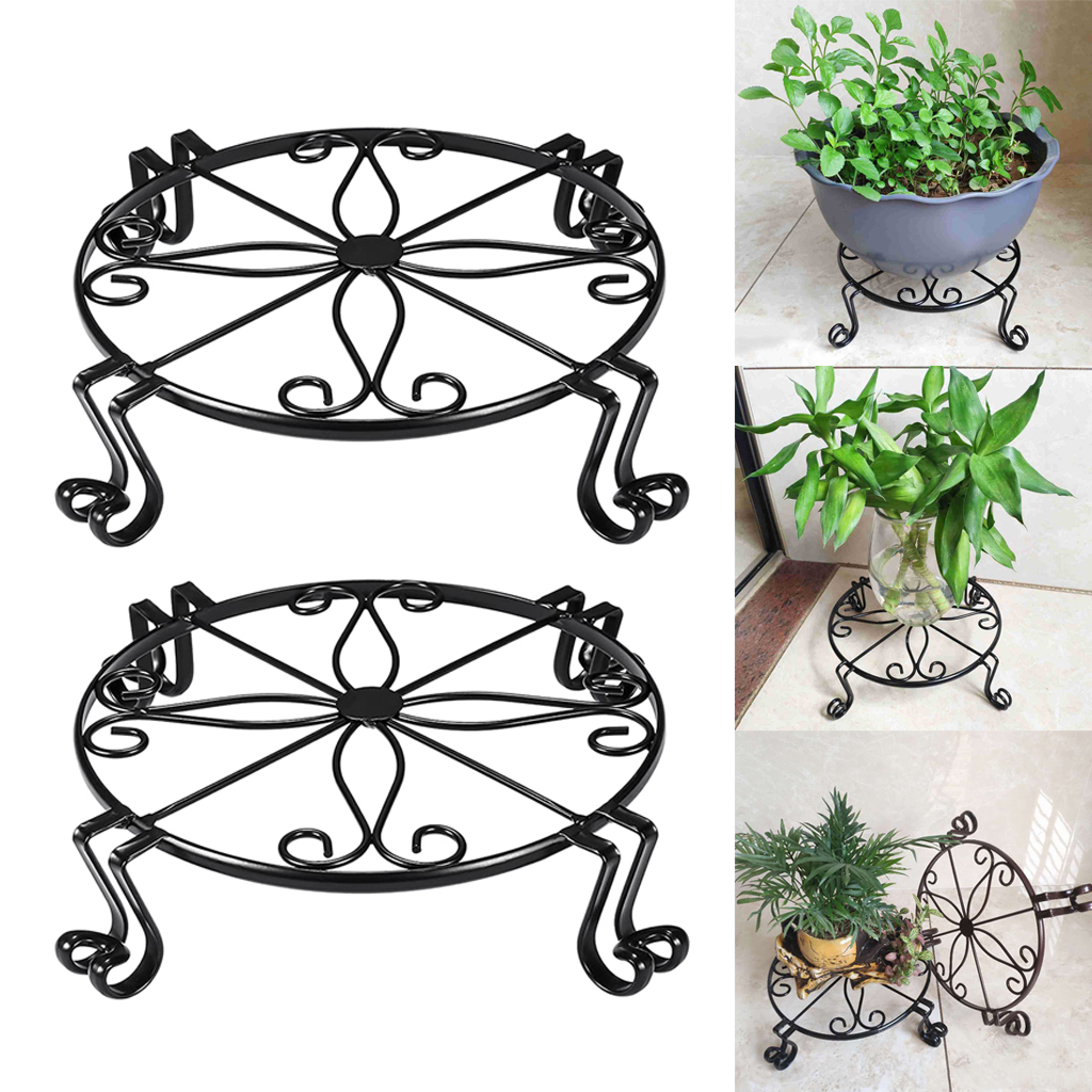 2Pieces Metal Plant Stand Garden Container Supports Rack for Patio Black