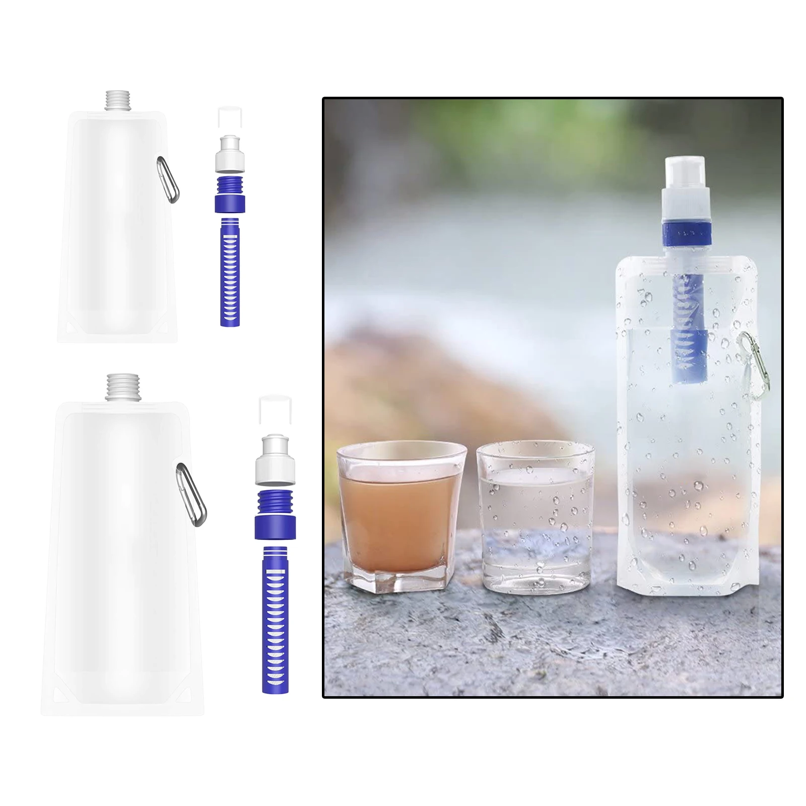 Collapsible Water Filter Canteens BPA Free Filtered Water Bag for Camping