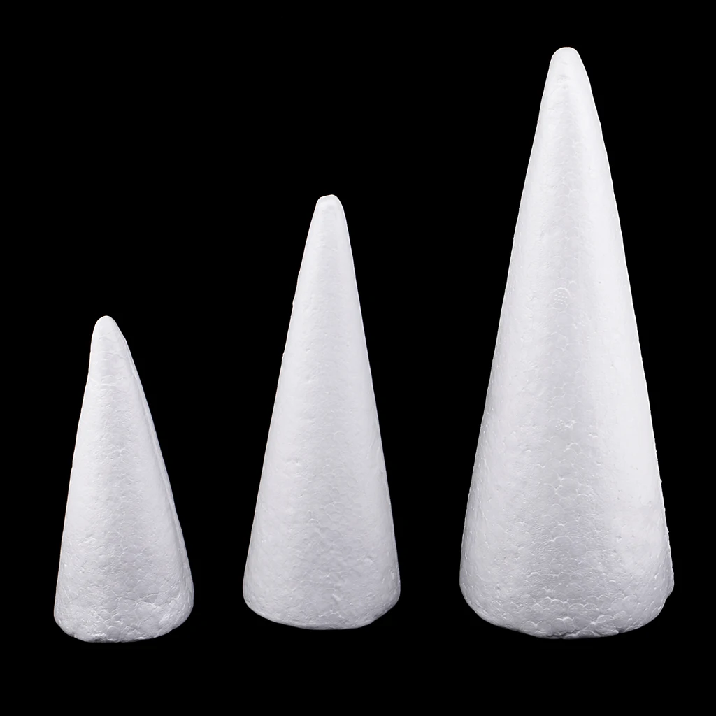 3x White Blank Cone Styrofoam Foam DIY Xmas Tree Base Material Ornament DIY