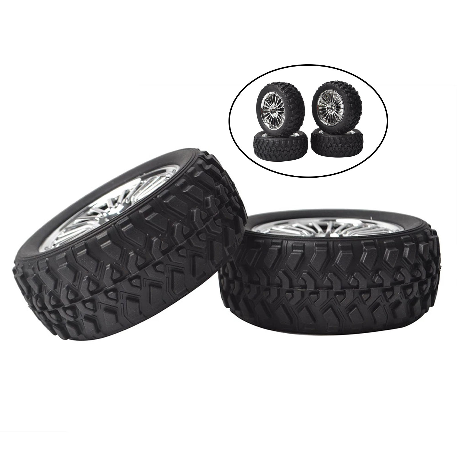4x RC Rally Rubber Tires&Wheel Rim 12mm Hex 75mm Wear-Resist for HSP HPI Kyosho 1/10 Racing Off Road Parts Replacement Accessory