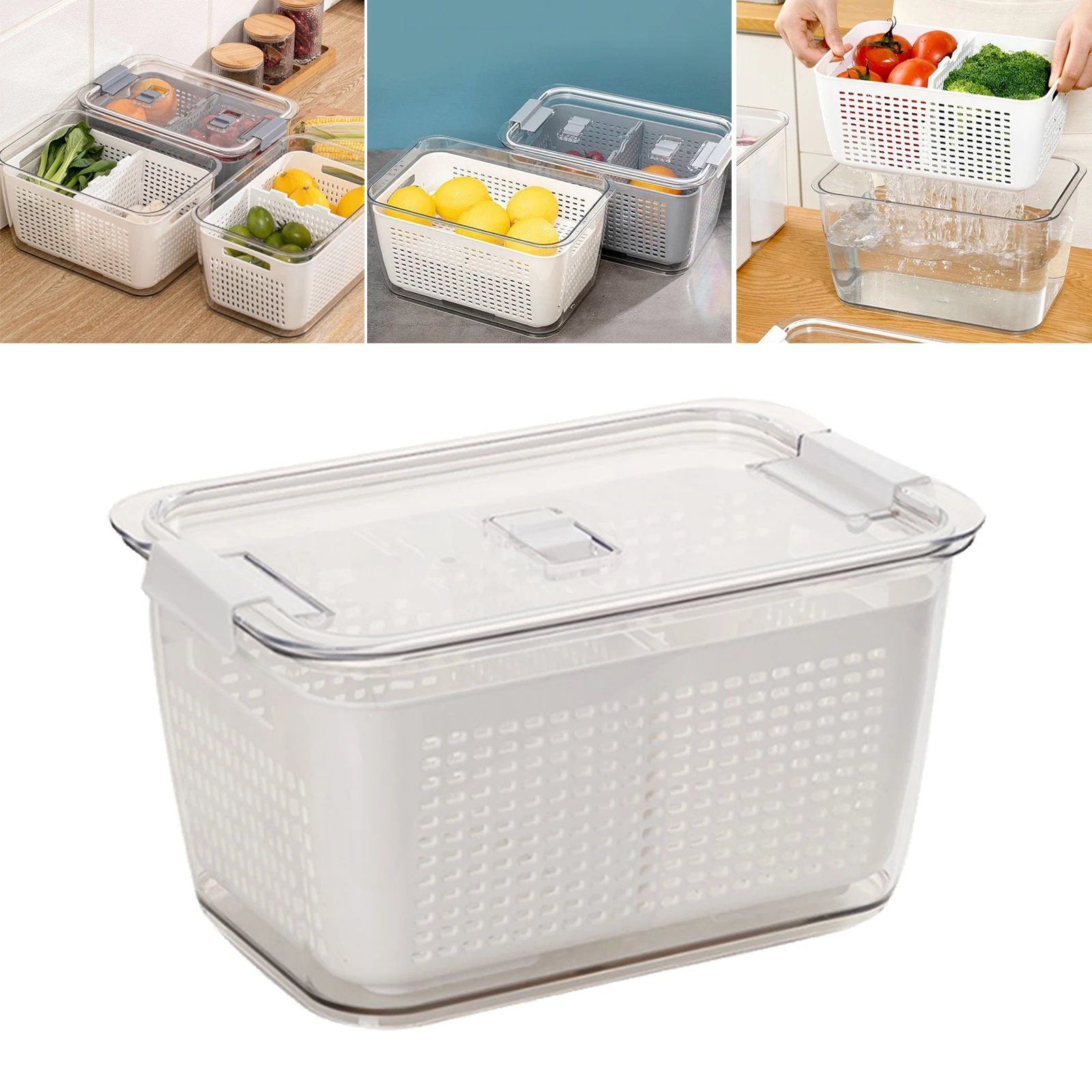 Professional Kitchen Fridge Drain Basket Vegetable Fruit Food Storage Box Organizer Containers