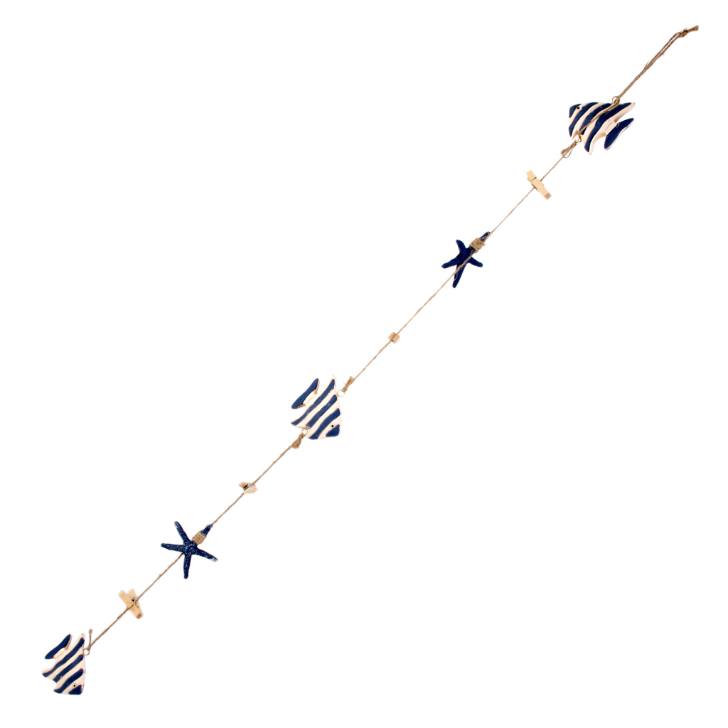 Generic String of ing Wooden Tropical Fish Starfish Photo Memo Clip Blue Stripe Home Bedroom Decoration Accessories