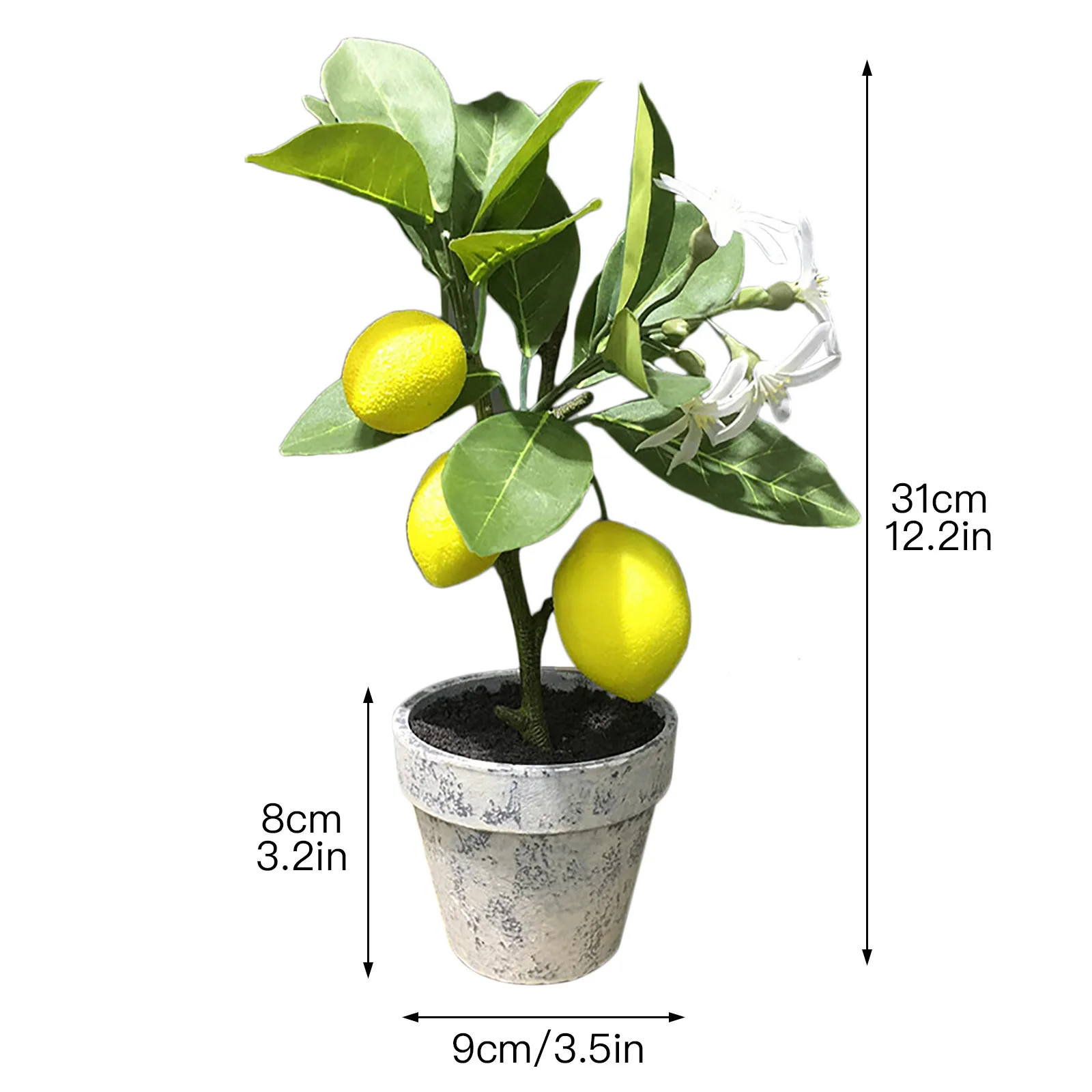 oficina 9.6 pulgadas DEDEMCO Bonsai de limón artificial verde falso con maceta de plástico blanco para el hogar bonsái escritorio 12 limones 2 unidades árbol de limón artificial 