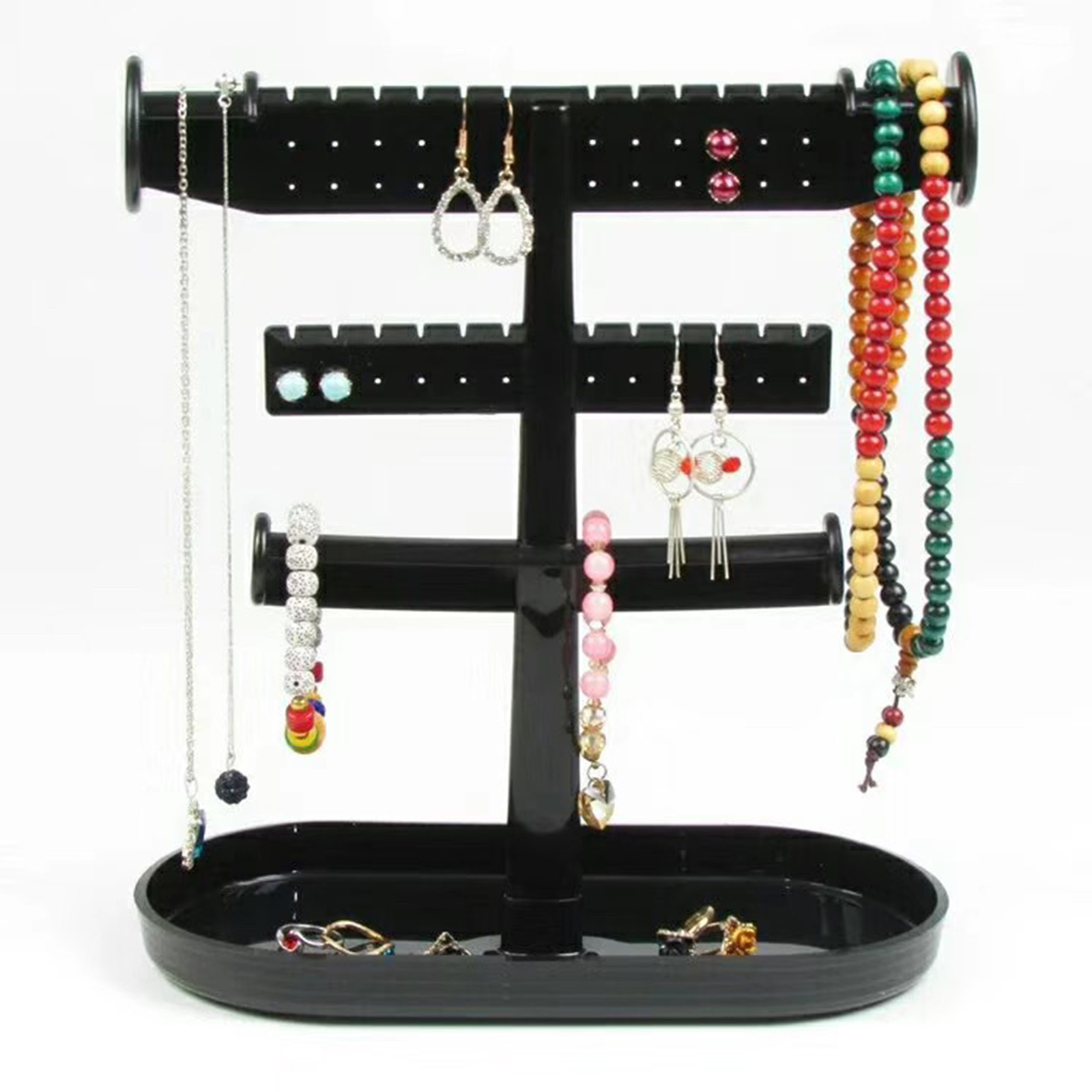 Earrings Holder for Dangle Earrings Organizer 12 Grooves for Necklaces Display Ear Stud with Tray Dish