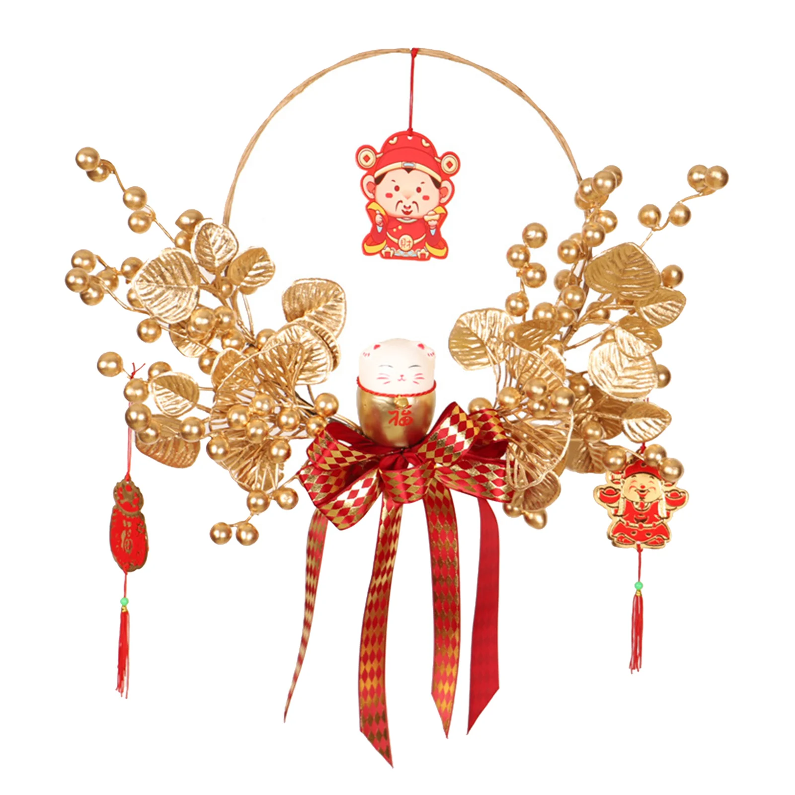 Chinese New Year Decoration Ornamental Berries Wheat Wreath for Celebration Holiday