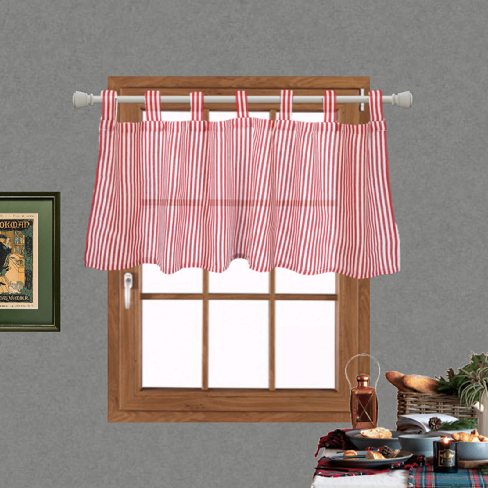 52x18 Inch Xmas Stripe Window Valance Grommet Short Curtain Textured Drapes Cotton Linen Bedroom Cabinet