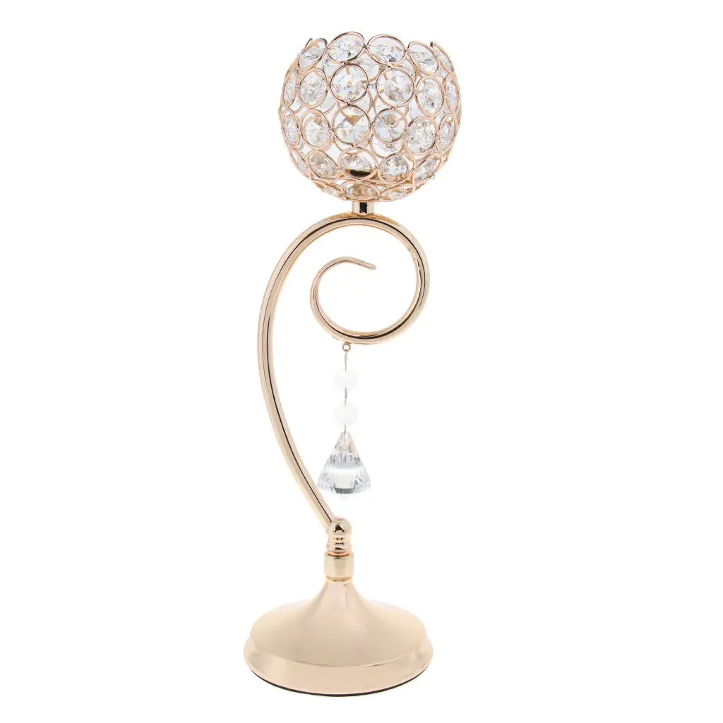 Magideal 35cm Globe Pillar Crystal Candle Tea Light Holder Bowl Home Decor Lamp Decor Golden Silver Pick