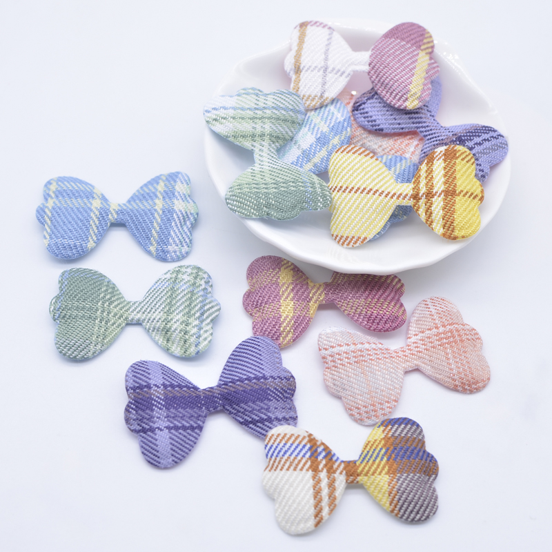 50 Stücke 40*26mm Gepolsterte Reticulated Plaid Tuch Schleife Applikation für DIY Hut Kleidung Leggings Stoff Nähen Patches Handgemachte Kopfbedeckungen – Detail 1