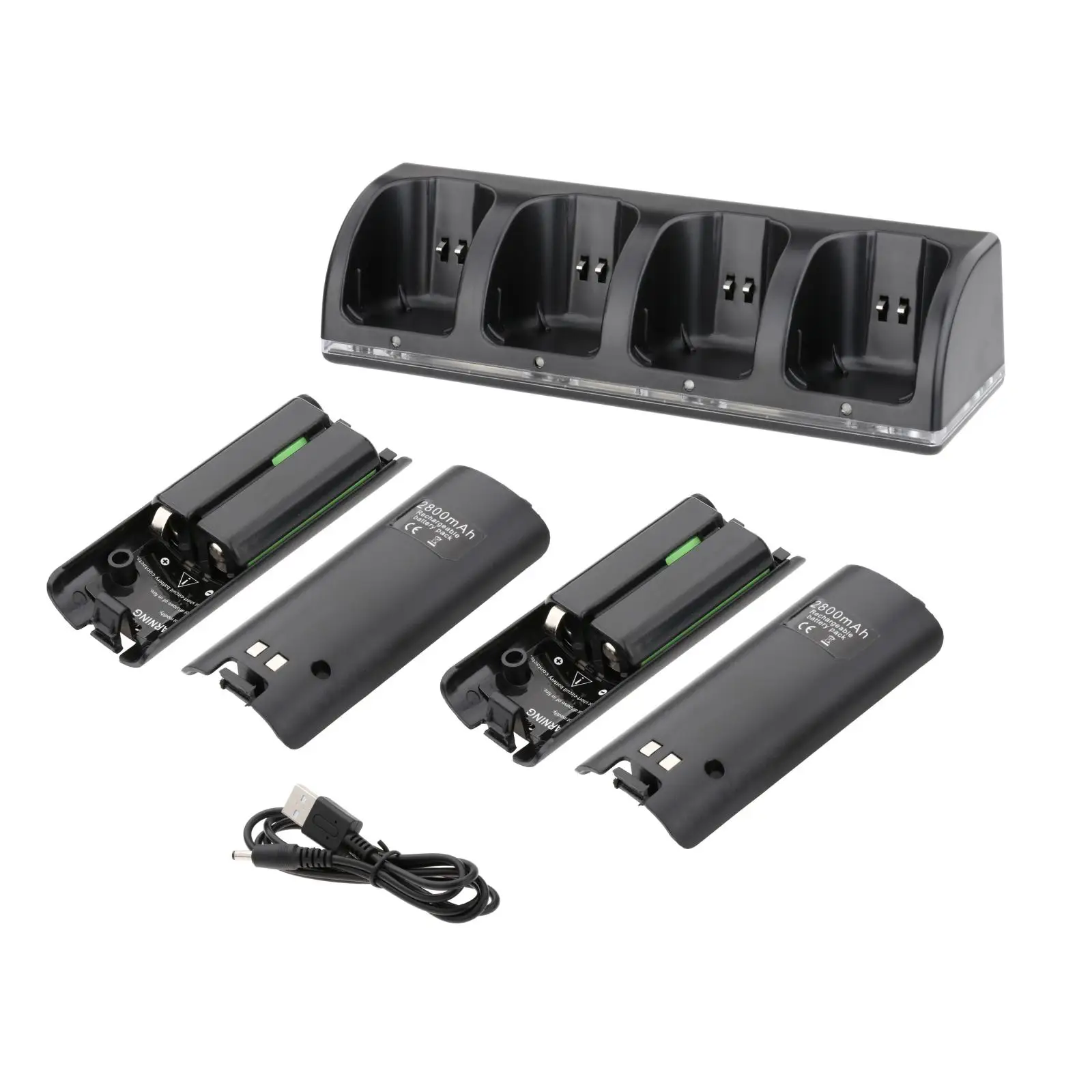 Charging Dock Station with 4 Rechargeable Batteries and USB Cable, 4 in 1 Battery Charger for Wii Controller Game Accessories