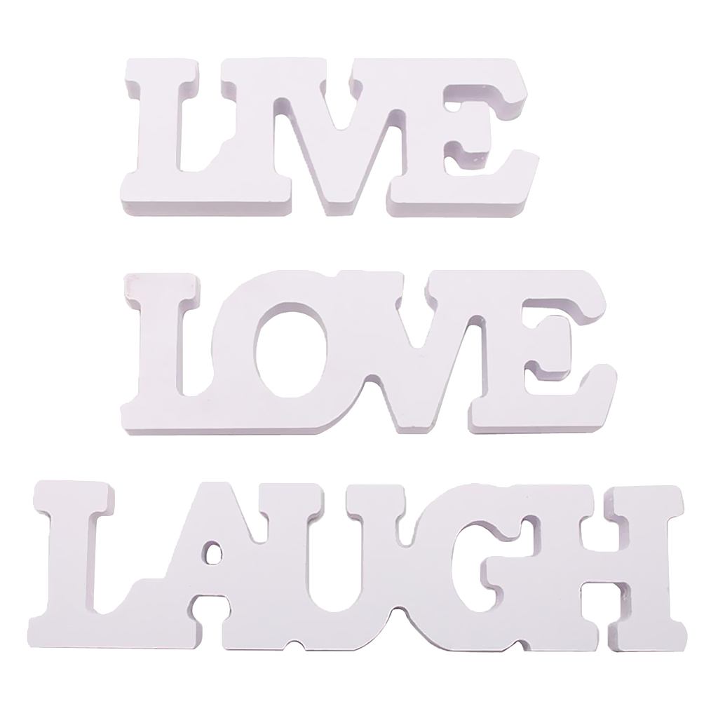 Pack of 3 White Wooden Sign LAUGH LIVE LOVE Wooden Wedding Party Decoration Valentine Decoration for Home