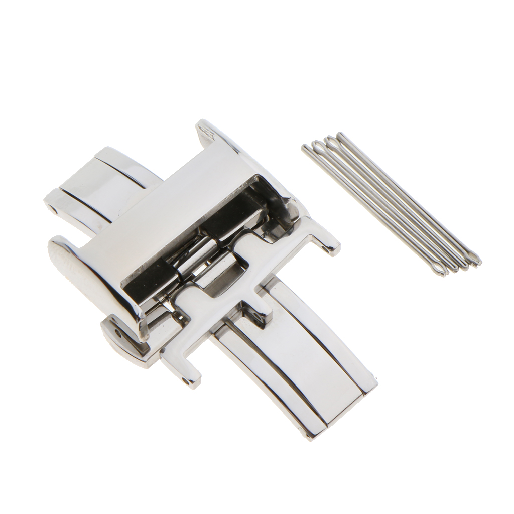 Deployment Clasp 14mm-18mm Silver Double Fold Over Clasp Deployant Buckle Butterfly Push Button Watch Band Replace Clasp