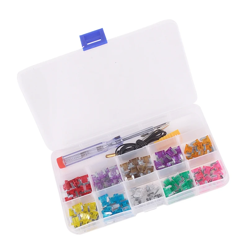 100x Micro Mini Blade Fuse Assorted 3/4/5/7.5/10/15/20/25/30/35A + Test Pen