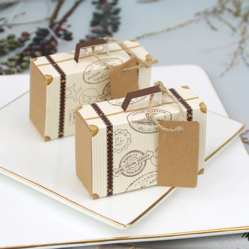 Mini Suitcase Kraft Paper Candy Box Travel Themed Wedding Party Favors Souvenir 