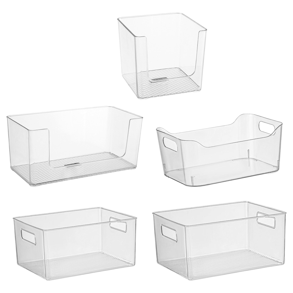 Plastic Kitchen Pantry Cabinet, Refrigerator or Freezer Food Storage Bins Organizer for Fruit, Yogurt, Snacks, Pasta