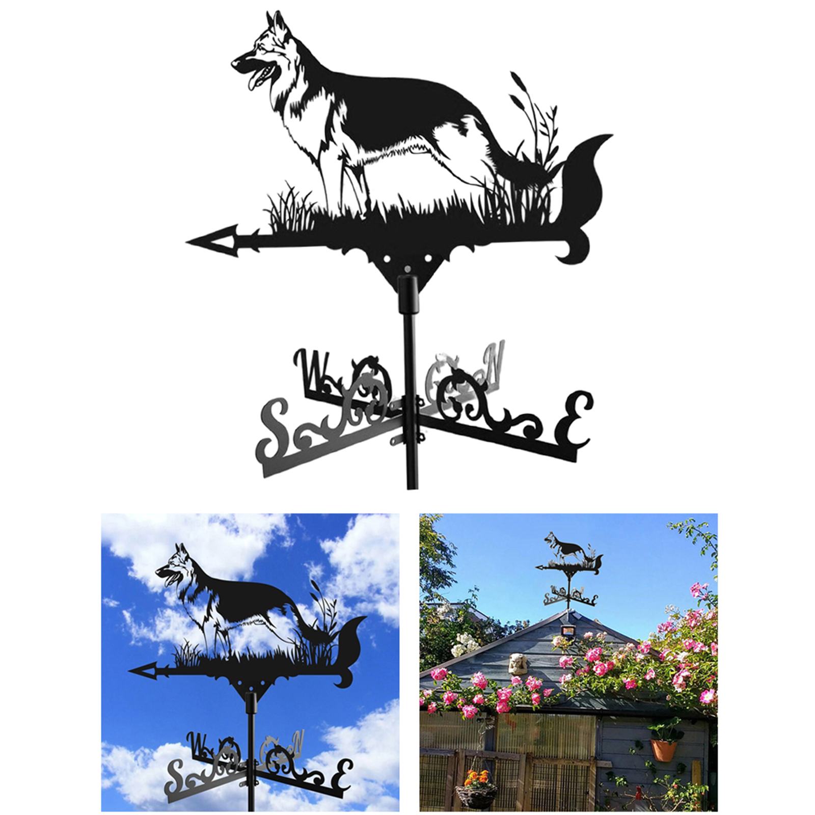 Weather Vane Vain Ridge Mount Roof Dog Shape Weathervane Direction Indicator