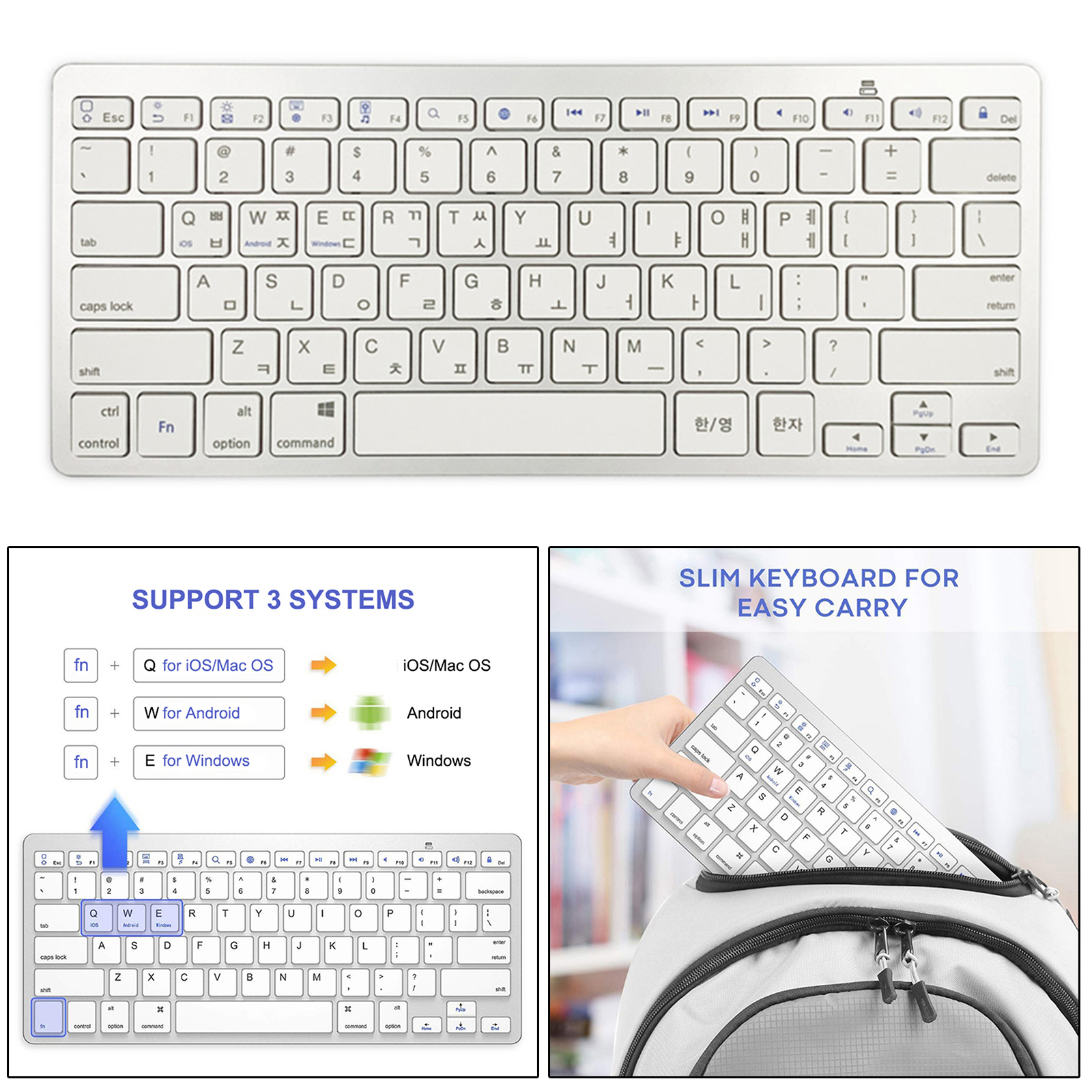 Portable Slim Korean 78 Keys Wireless Bluetooth Keyboard for Computer, Energy-saving