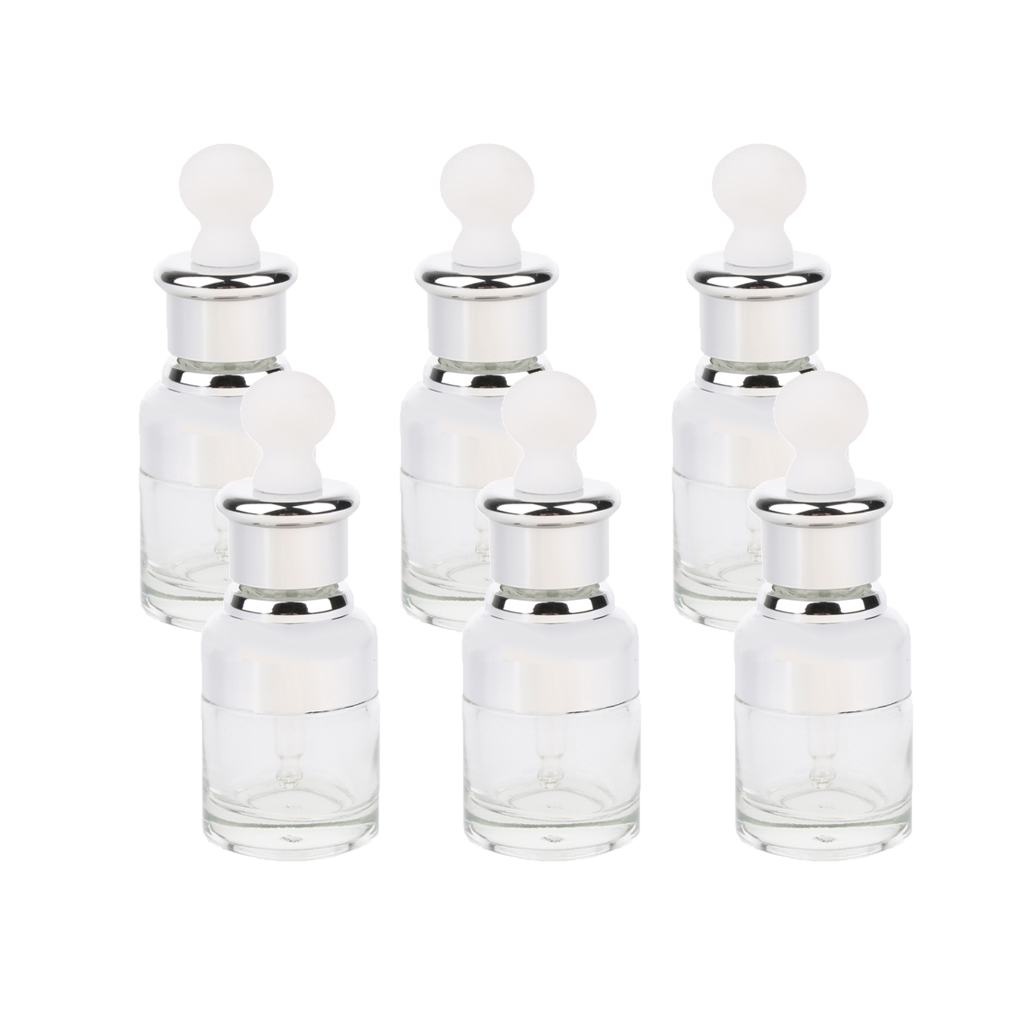 6pcs Glass Pipette Eye Dropper Refillable Empty Bottles Essential Oil Vials