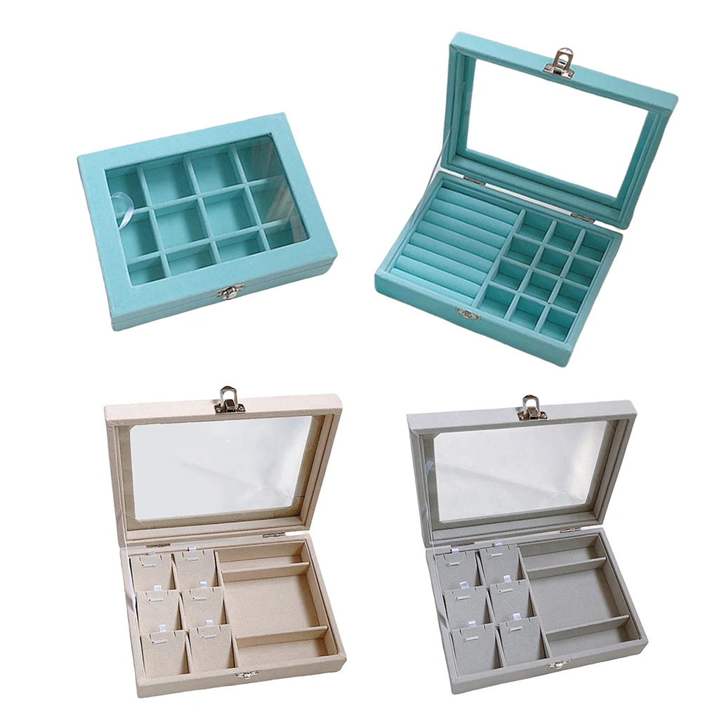 Prettyia Dustproof Jewelry Display Case Travel Organiser Earring Storage Box