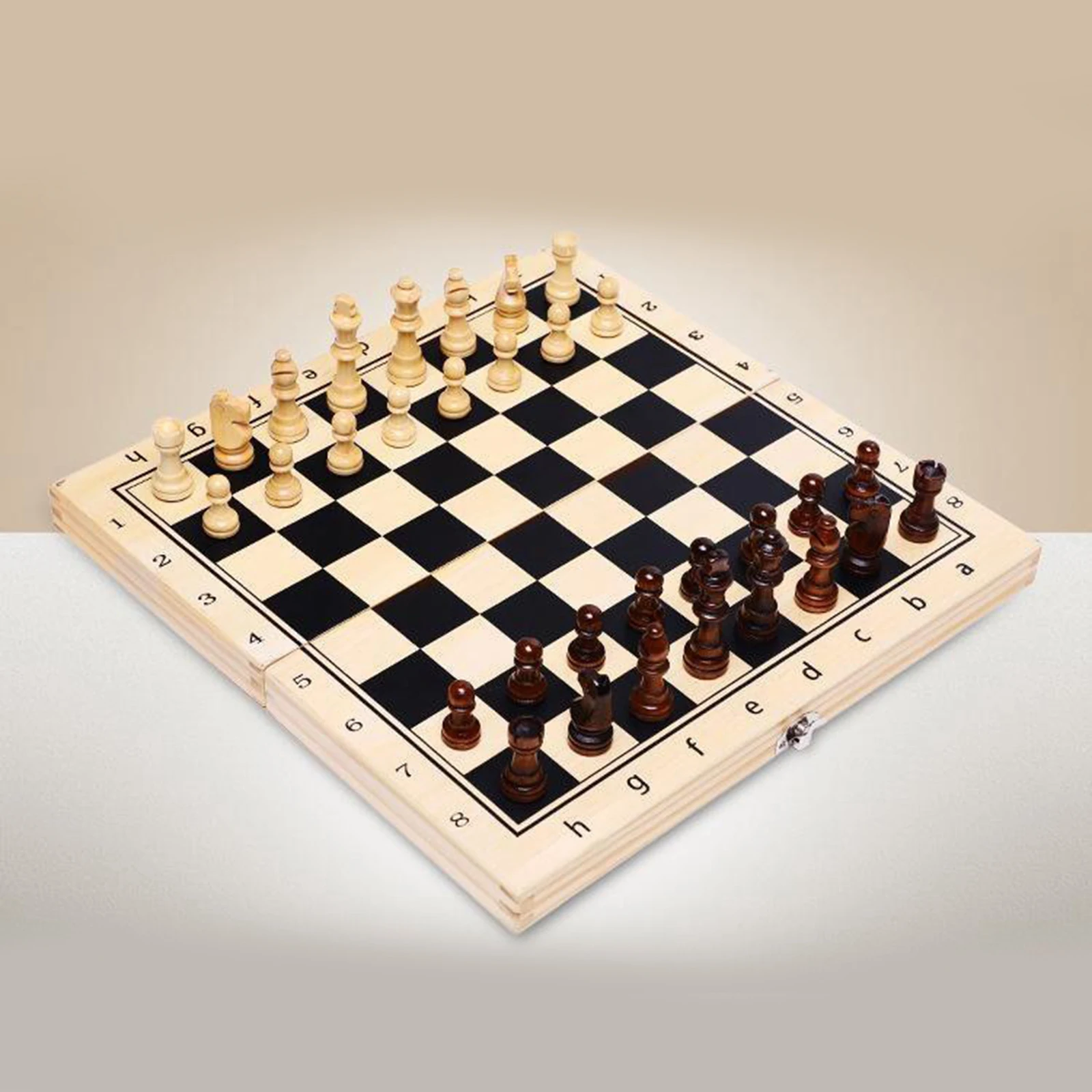 Wooden Folding Magnetic Chess Board Set 29x29cm Interior Storage Family Game handmade antique style