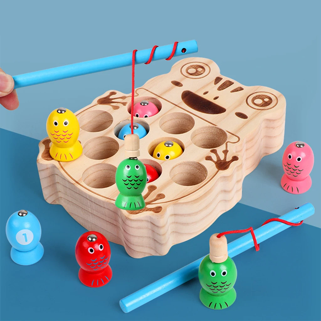 Wooden Magnetic Fishing Toy Color Cognition Development Toys Motor Skill for Kids Children