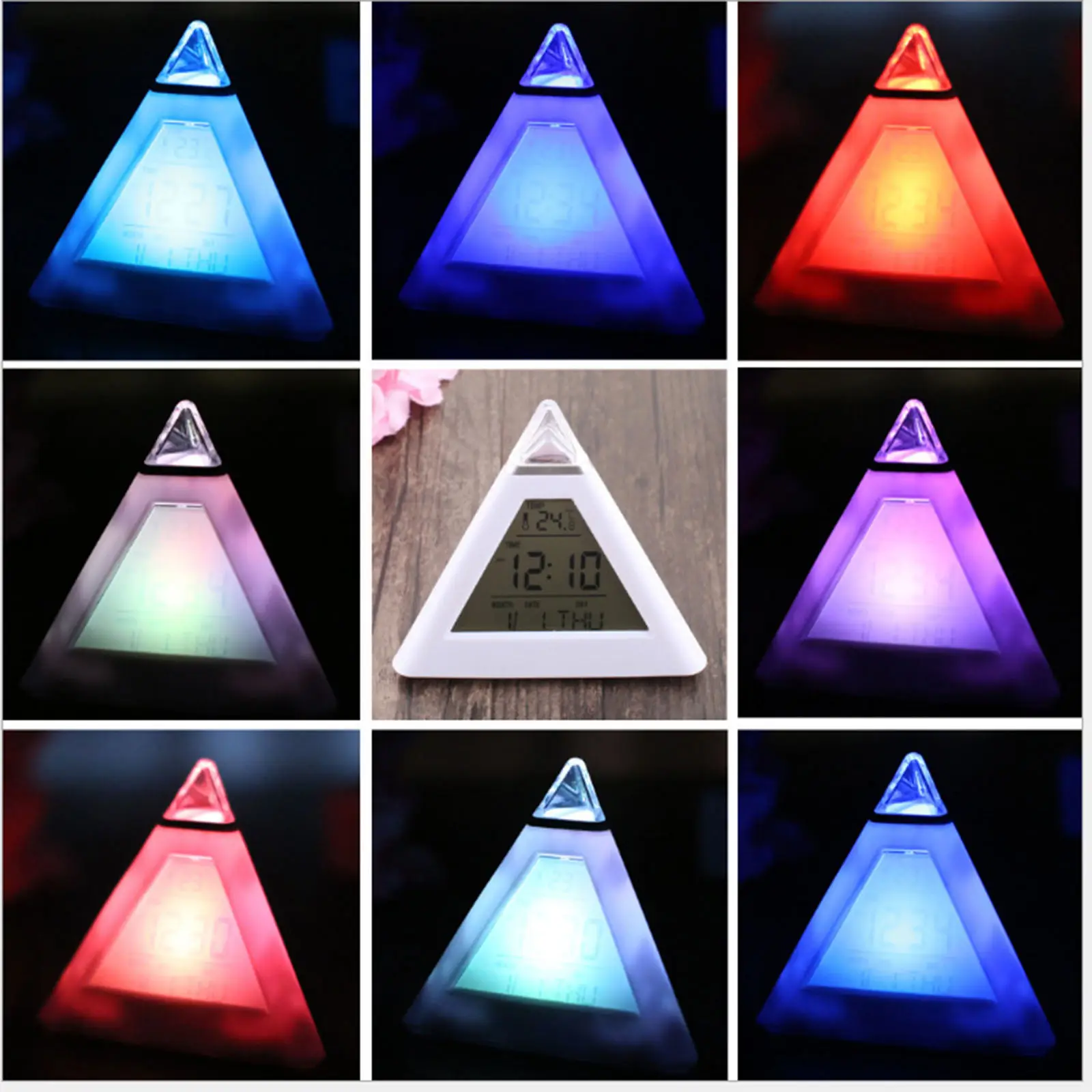 Digital Triangle Alarm Clock Decor Snooze Function Calendar Temperature Time Week Table Clock for Home Room