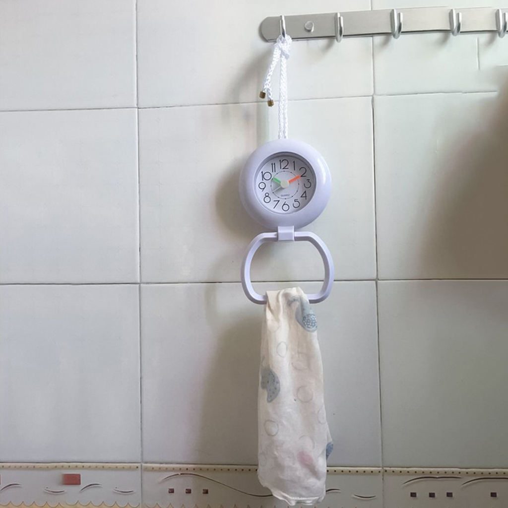 Wall Clock Bathroom Shower Slate Hanging Clock with Towel Ring Hook