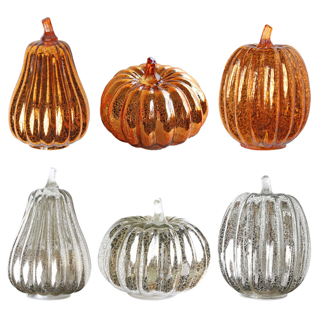 Glass Halloween Decoration LED Pumpkin Battery Operated Lantern Light Lamp Decorations for Home Dining Room Lounge Decor